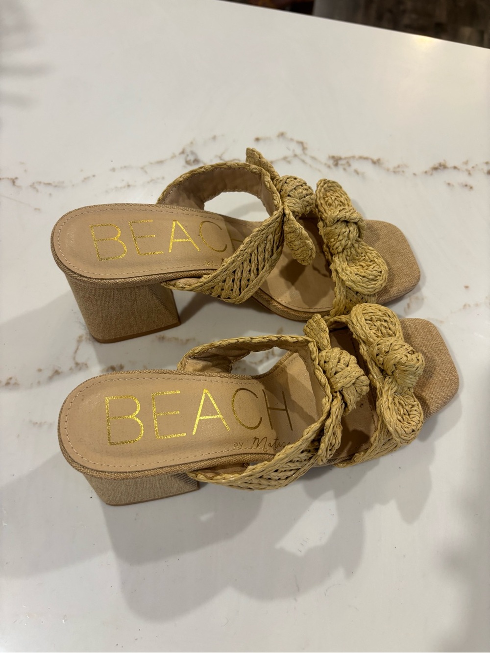 Matisse Braided Knot Raffia Block Heel Sandals in Mustard